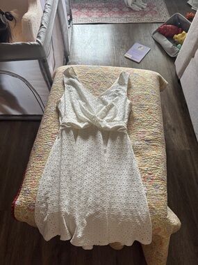 As U Wish White Eyelet Midi Dress with Twist Front